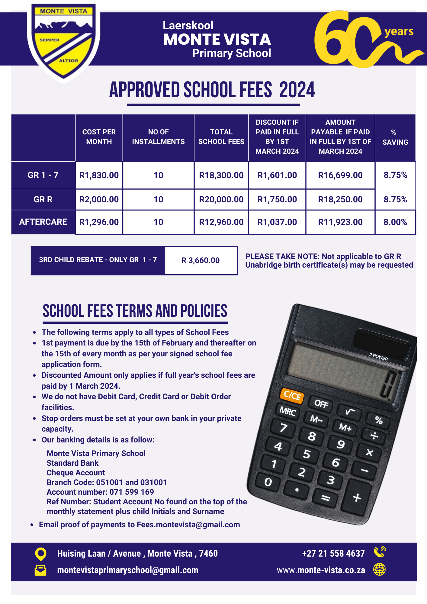 2024 School fees at Monte Vista Primary School